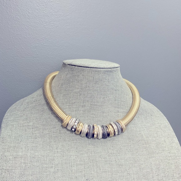 Vintage Gold Tone Snake Chain Chunky Collar Necklace - Picture 3 of 8